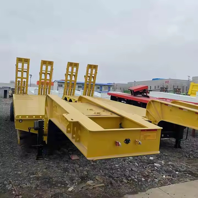 Тяжелый грузовик 8 оси Lowboy Lowbed Trailer Транспорт Тяжелые машины Стальной полуприцеп с гидравлической лестницей